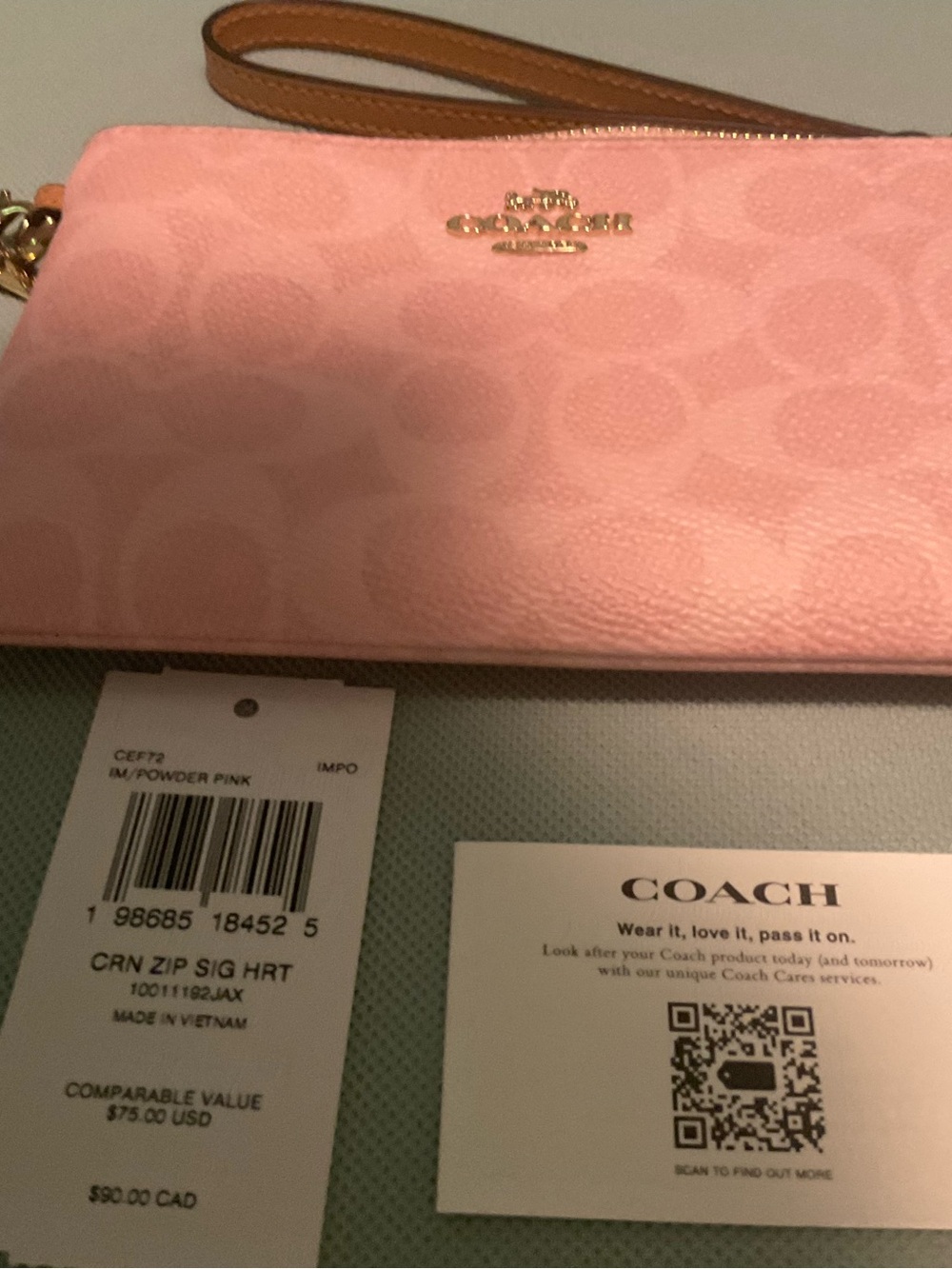 Coach Powder Pink Signature Zip Wristlet New - Picture 2 of 5